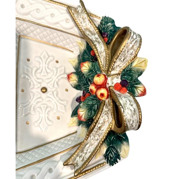 Fitz and Floyd Christmas Snowy Woods 18 x 11 Divided Serving Tray Platter-Nice! - Picture 3 of 7